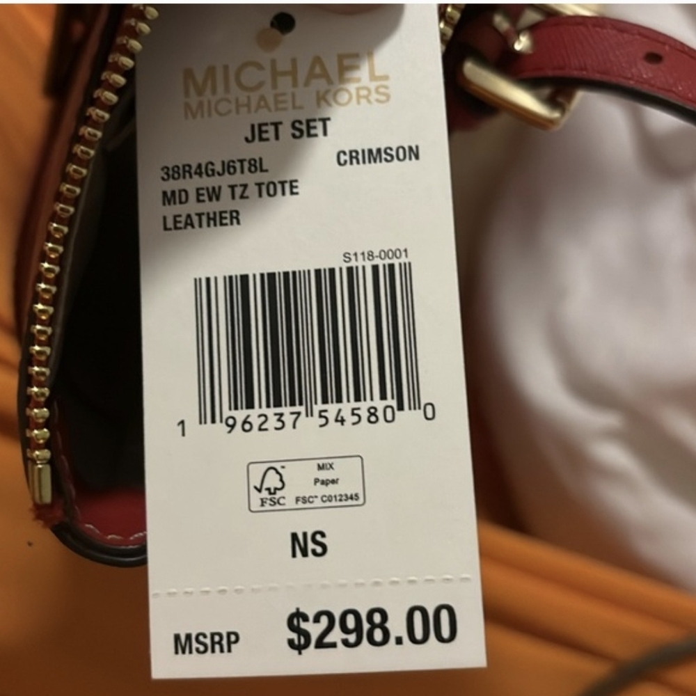 NWT - Michael Kors Crimson Red Tote Jet Set - Picture 2 of 8